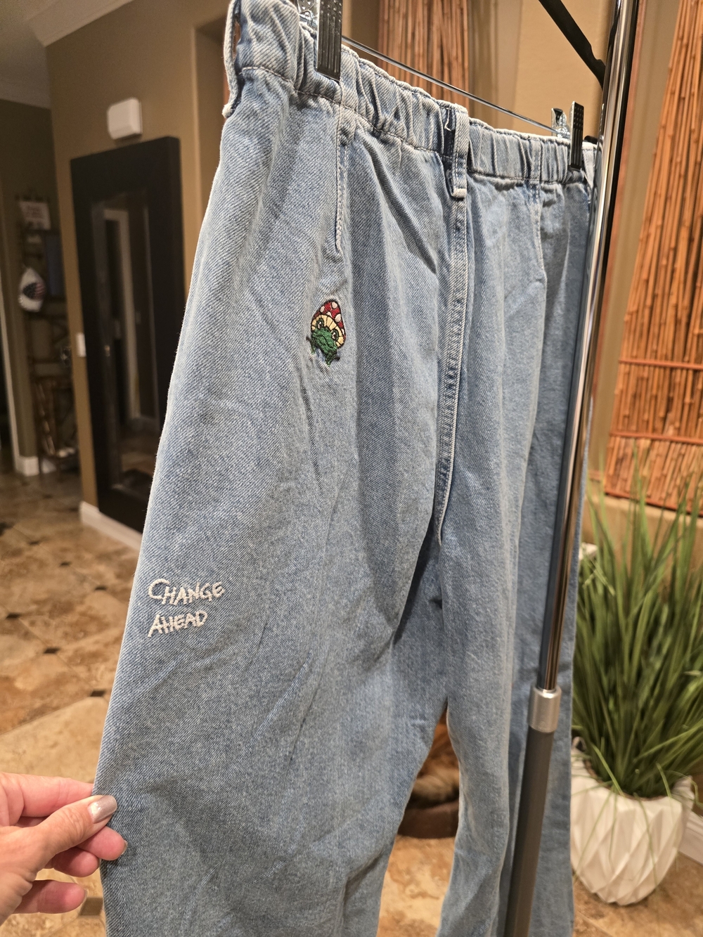 Bershka Light Blue Embroidered Straight Leg Jeans, NWOT - Picture 11 of 13